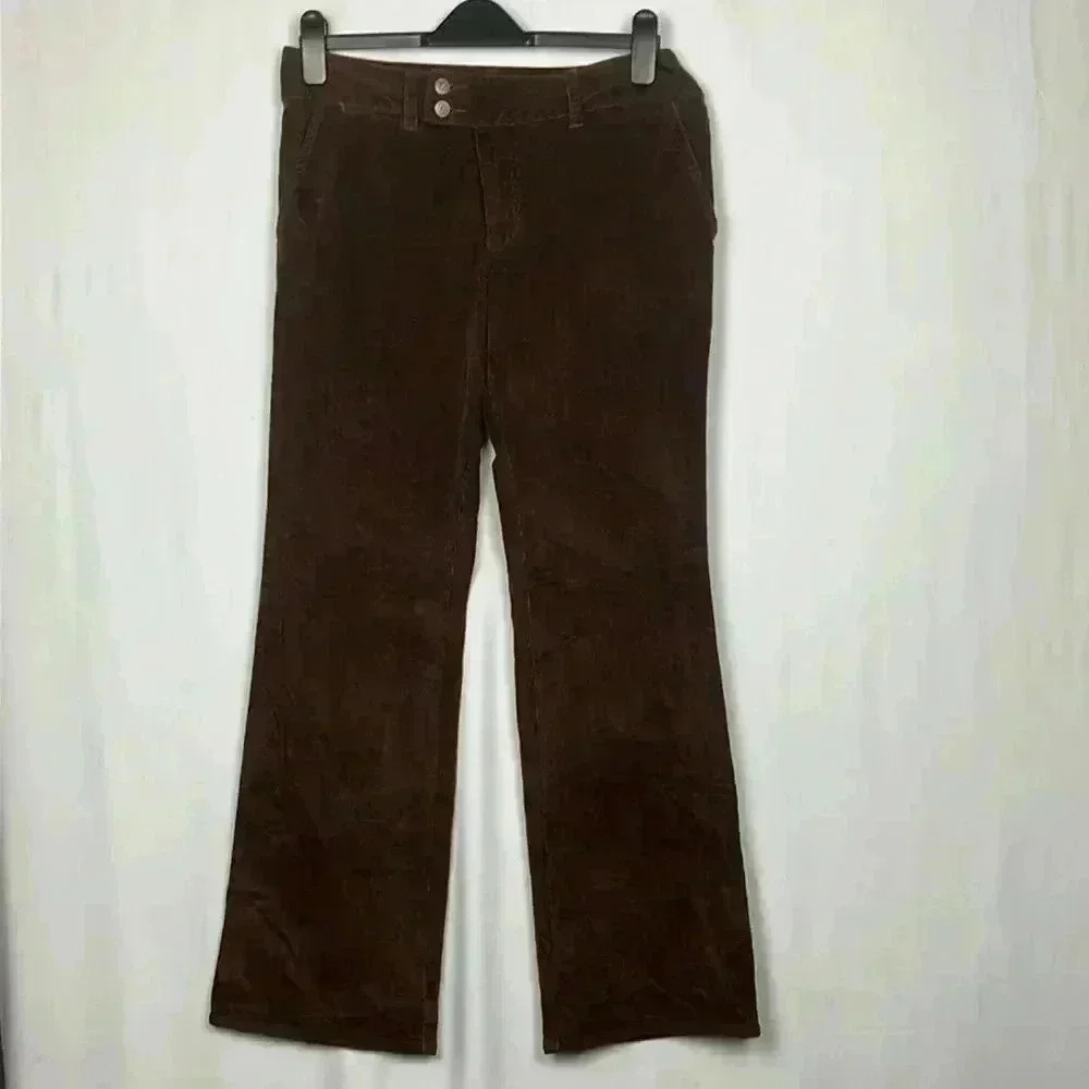 Ellemenno Womens Corduroy Pants 11 Brown Zip/Button Fly Straight Leg Flare EUC